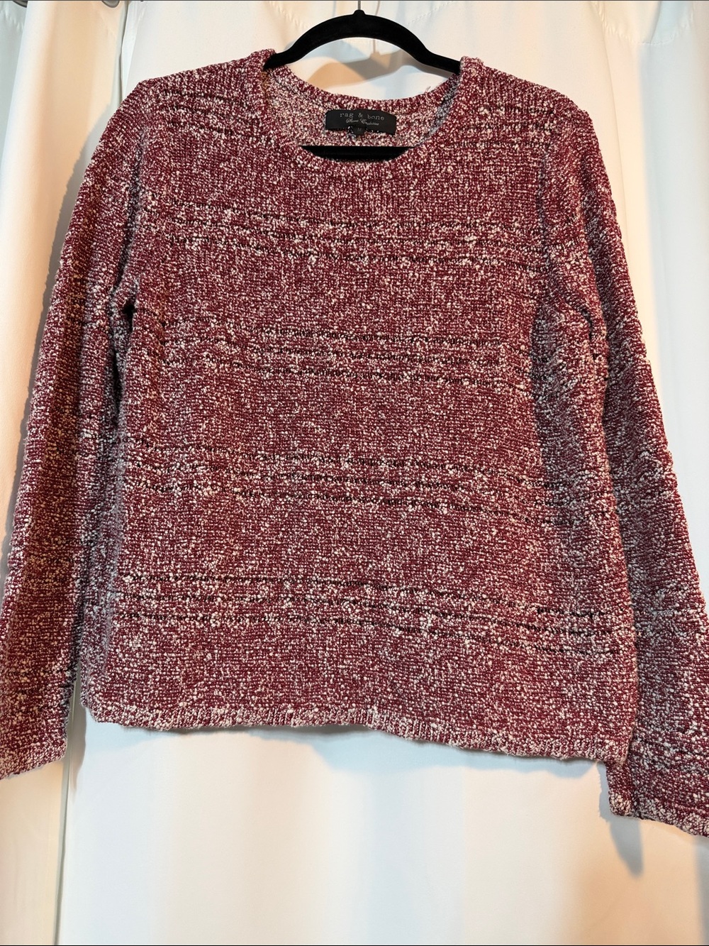 rag & bone Store Exclusive Red Boucle’ Preppy Knit Sweater Marled Wine SZ M B13